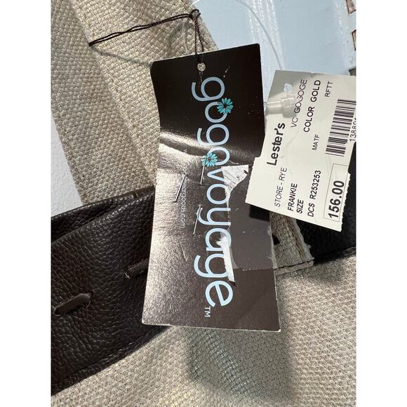 GOGO Voyage Leather Trim Canvas Tote Bag Brown Beige Gold NWT - Picture 5 of 9